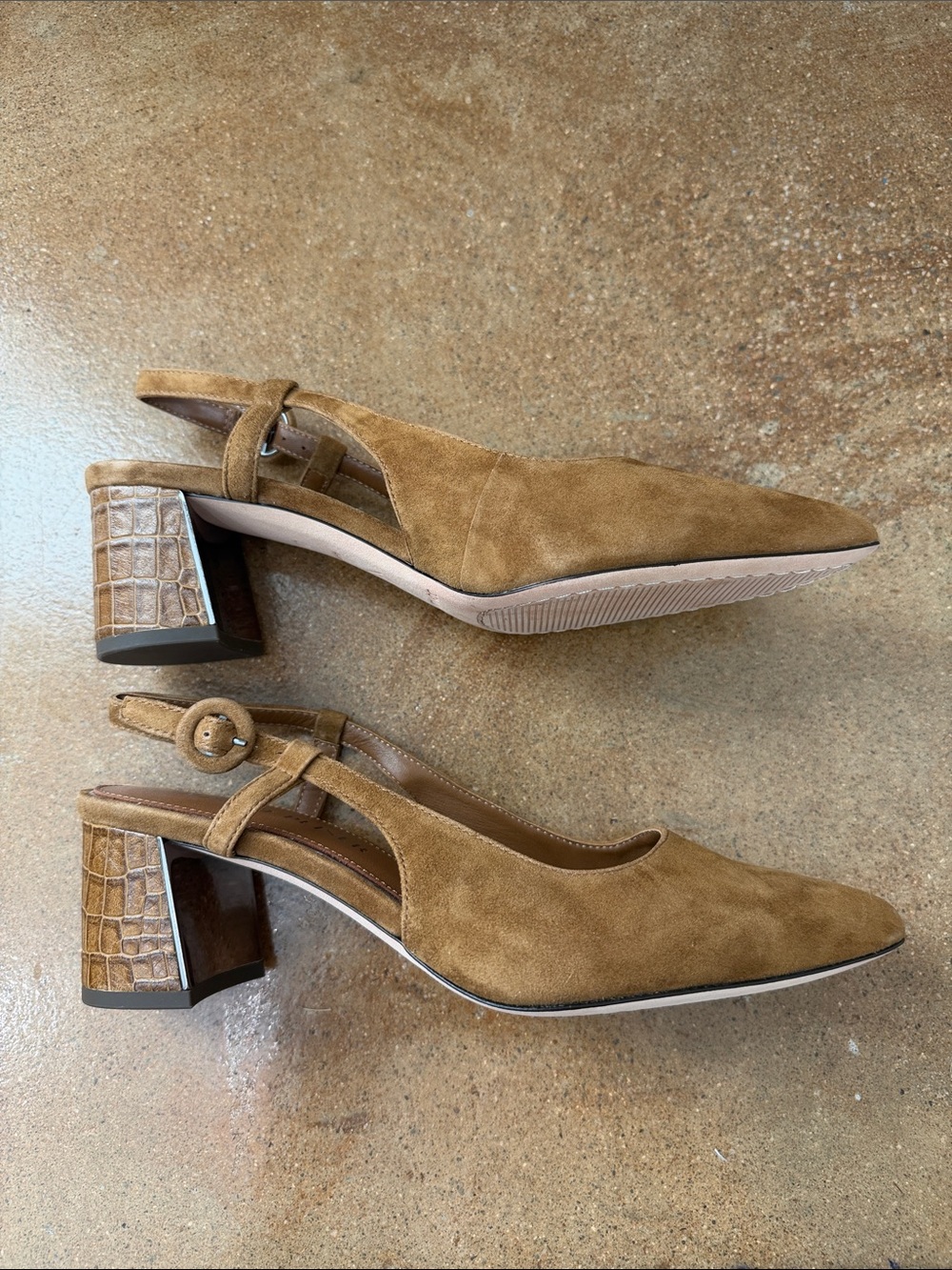 Donald Pliner Song Suede Slingback Block Heel Pumps Saddle Brown Size 6 - Picture 6 of 9